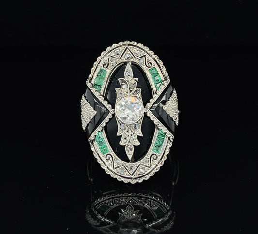 Art Deco (Circa 1920s) .60ct Old European Cut Diamond .75ct Calibre Emerald & On