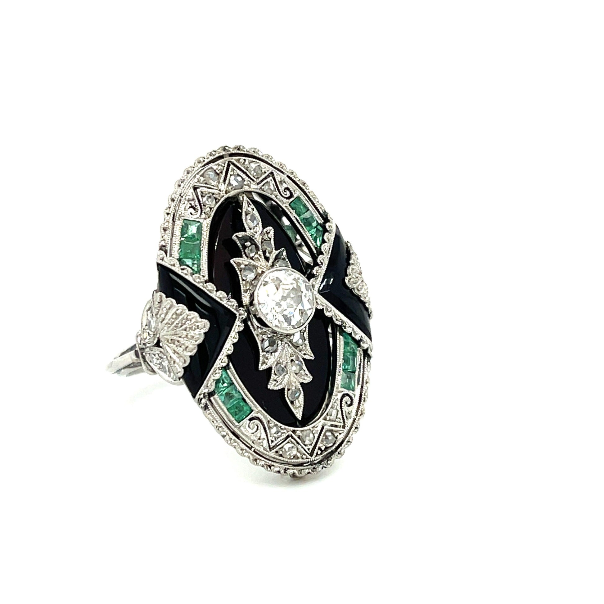 Art Deco (Circa 1920s) .60ct Old European Cut Diamond .75ct Calibre Emerald & On
