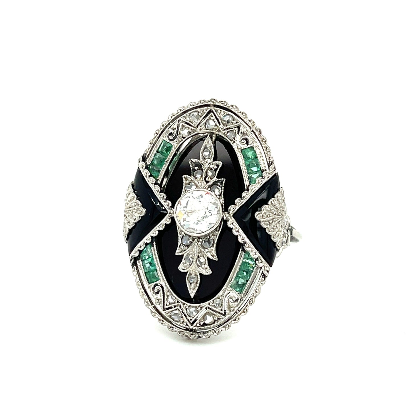 Art Deco (Circa 1920s) .60ct Old European Cut Diamond .75ct Calibre Emerald & On