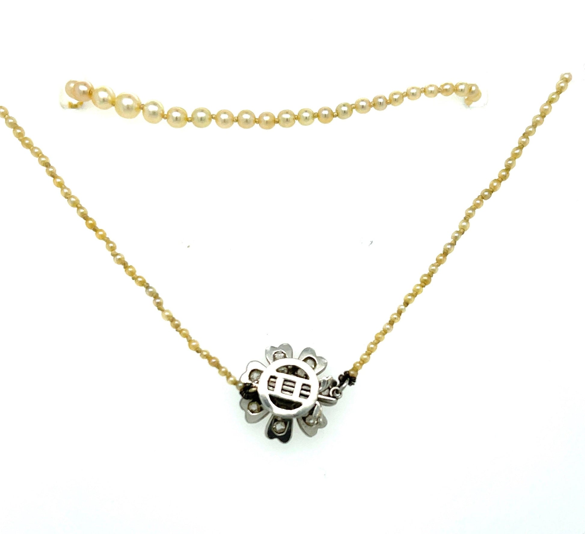 Art Deco (1920s) Natural Pearl & .50ct Old European Cut Diamond PT Necklace