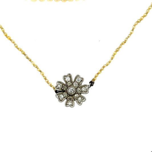 Art Deco (1920s) Natural Pearl & .50ct Old European Cut Diamond PT Necklace