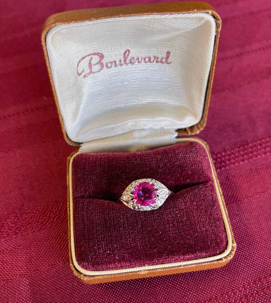 Art Deco (Circa 1930s) 1.96ct GIA Burma No Heat Ruby .20ct Diamonds PT Ring
