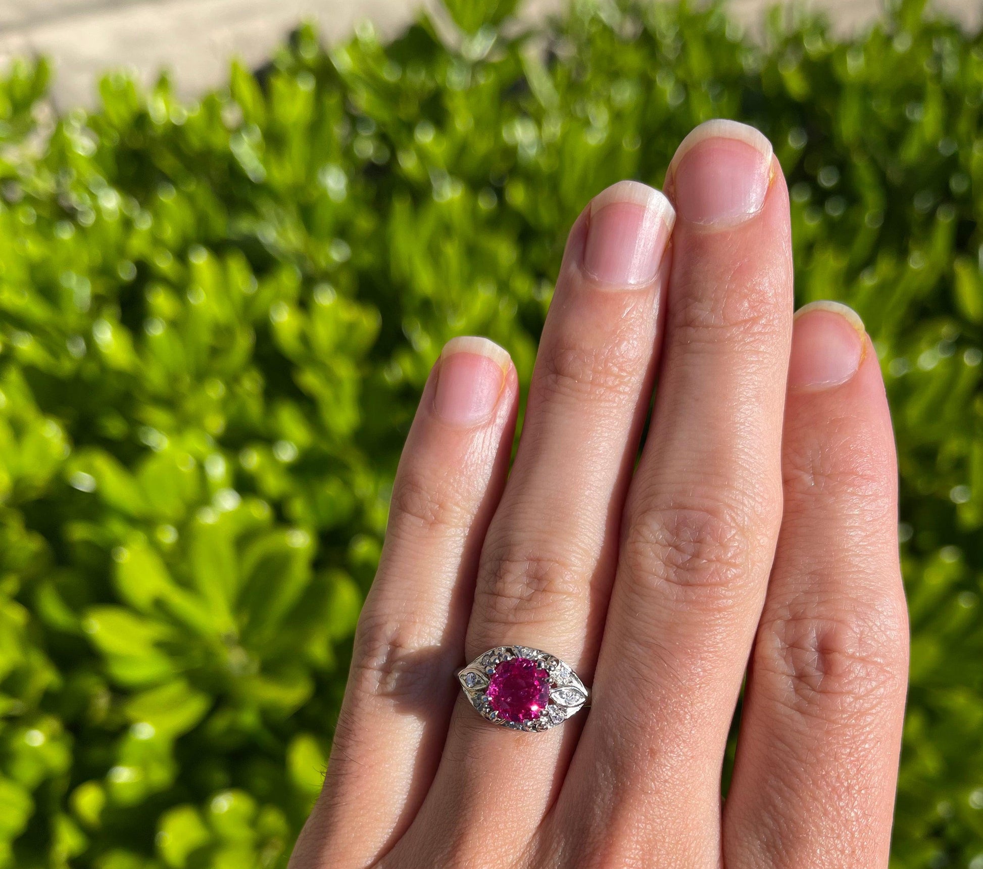 Art Deco (Circa 1930s) 1.96ct GIA Burma No Heat Ruby .20ct Diamonds PT Ring
