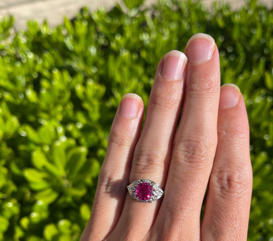 Art Deco (Circa 1930s) 1.96ct GIA Burma No Heat Ruby .20ct Diamonds PT Ring