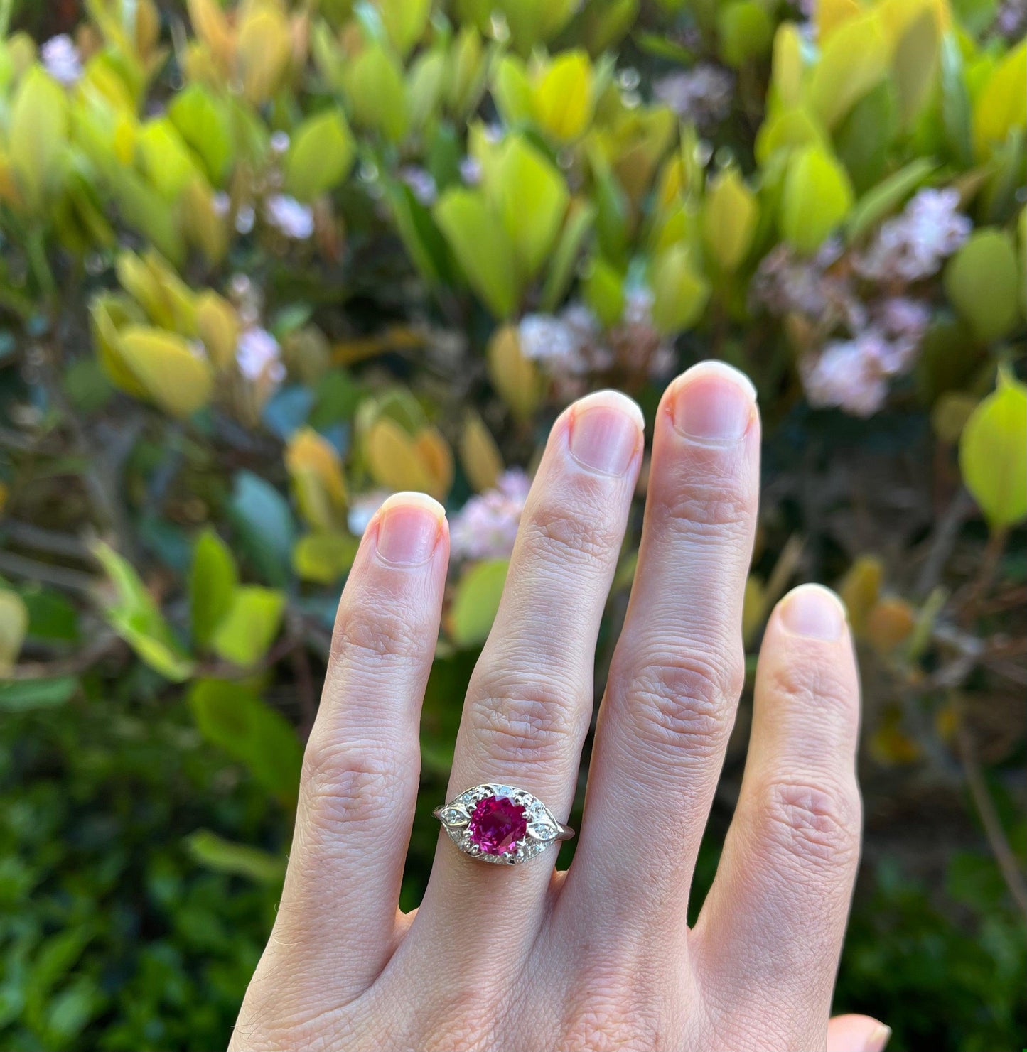 Art Deco (Circa 1930s) 1.96ct GIA Burma No Heat Ruby .20ct Diamonds PT Ring