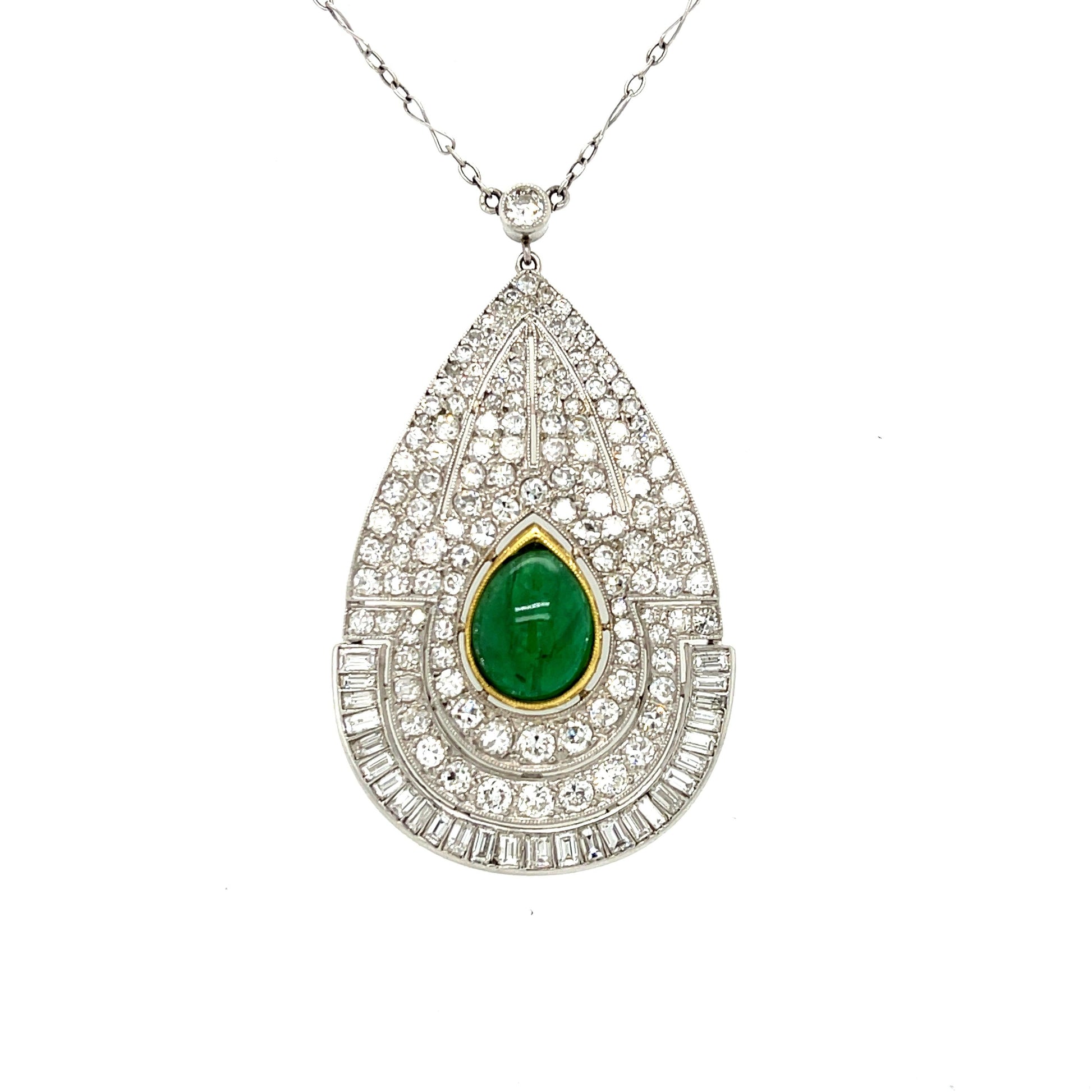 Art Deco (Circa 1930s) 2.75ct Cabochon Emerald Vintage Platinum Pendant 4.50ct B