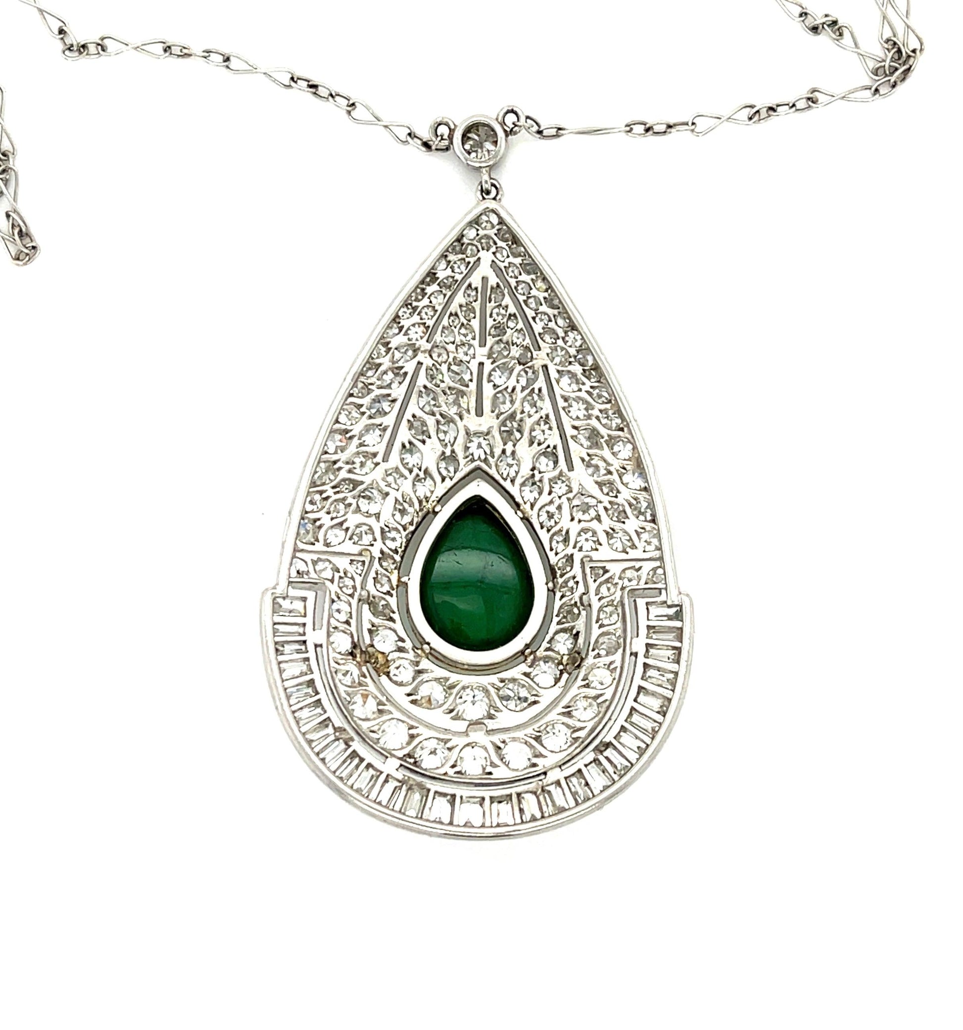 Art Deco (Circa 1930s) 2.75ct Cabochon Emerald Vintage Platinum Pendant 4.50ct B
