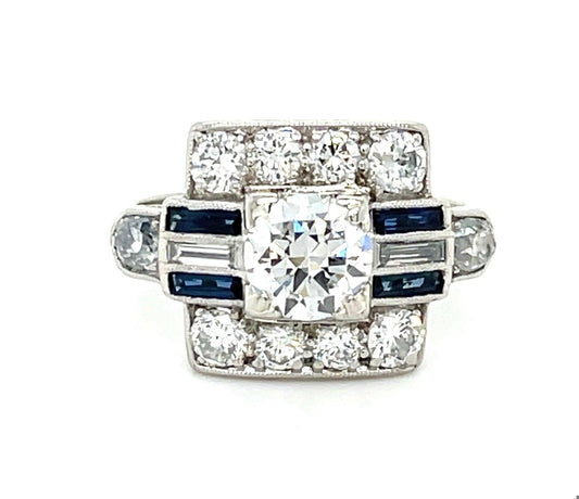 Art Deco (1930s) .84ct Old European Diamond PT Vintage Ring .40ct SD 1.15 SD