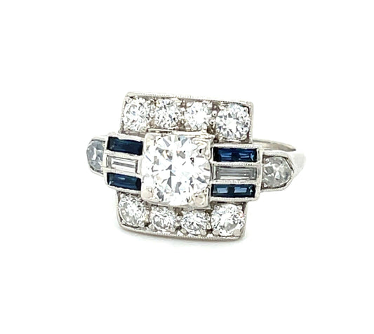 Art Deco (1930s) .84ct Old European Diamond PT Vintage Ring .40ct SD 1.15 SD