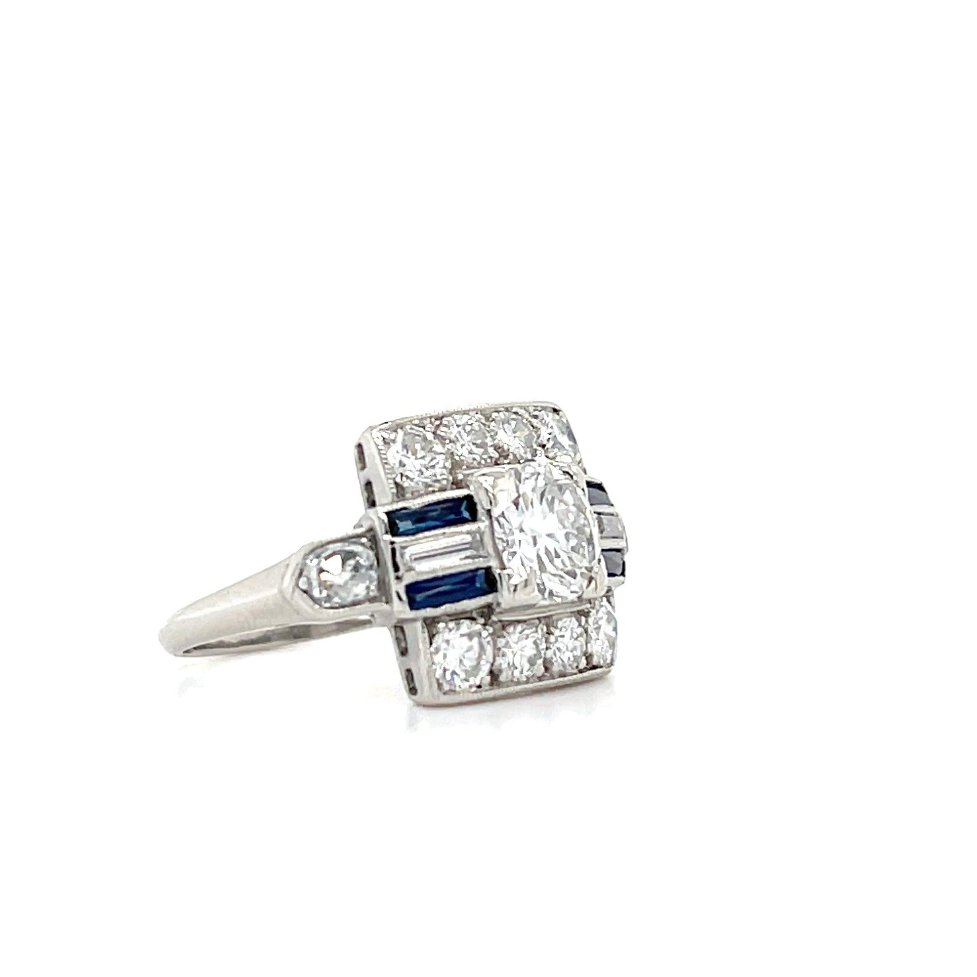 Art Deco (1930s) .84ct Old European Diamond PT Vintage Ring .40ct SD 1.15 SD