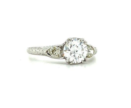 Art Deco (Circa 1930s) .99ct GIA G VS1 Old European Dia .10ct SD Platinum Ring