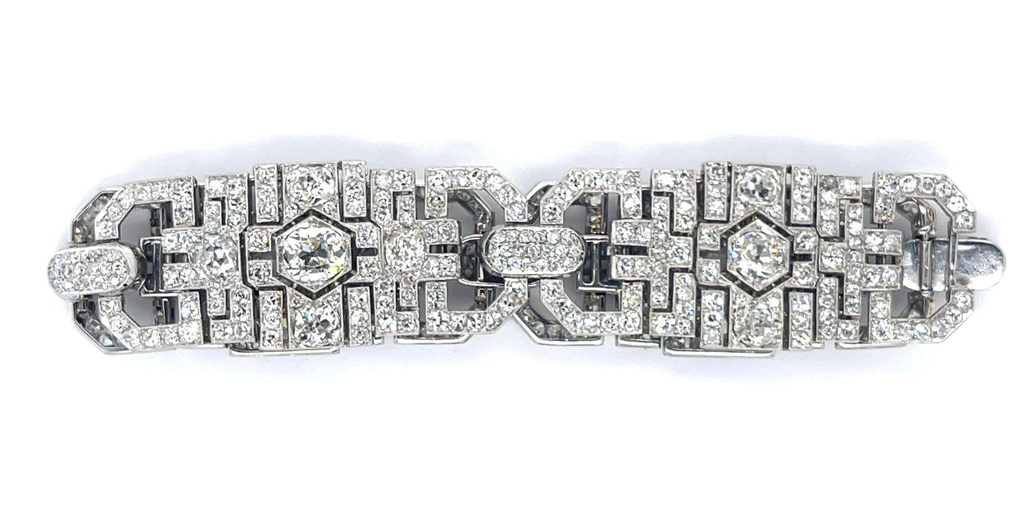 Art Deco Bracelet (1930s) PT 3.50ct (4 Center Old European Cut Diamonds) 14ct SD