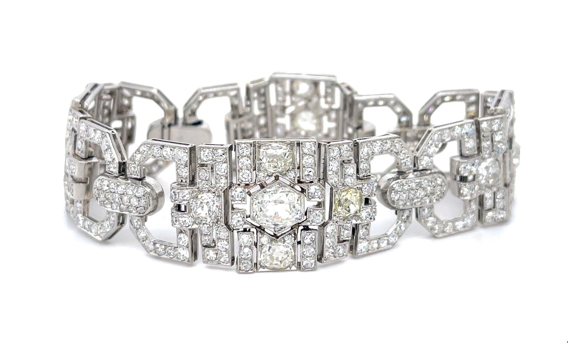 Art Deco Bracelet (1930s) PT 3.50ct (4 Center Old European Cut Diamonds) 14ct SD