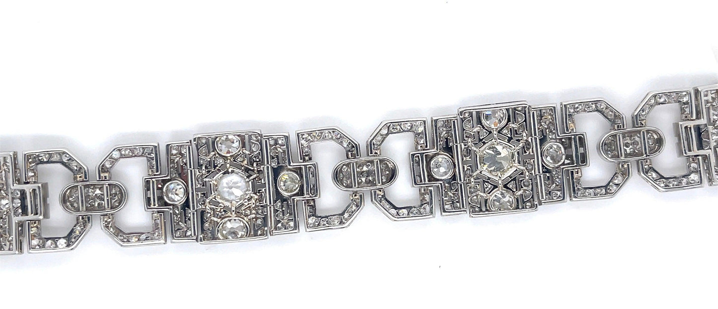 Art Deco Bracelet (1930s) PT 3.50ct (4 Center Old European Cut Diamonds) 14ct SD