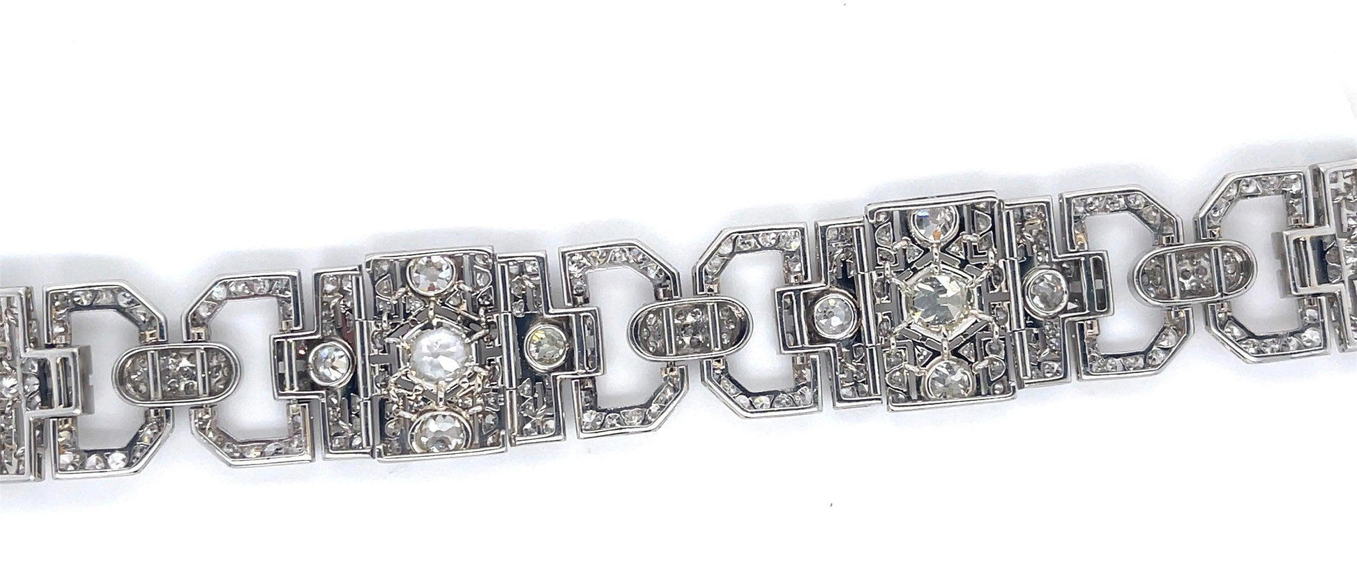 Art Deco Bracelet (1930s) PT 3.50ct (4 Center Old European Cut Diamonds) 14ct SD