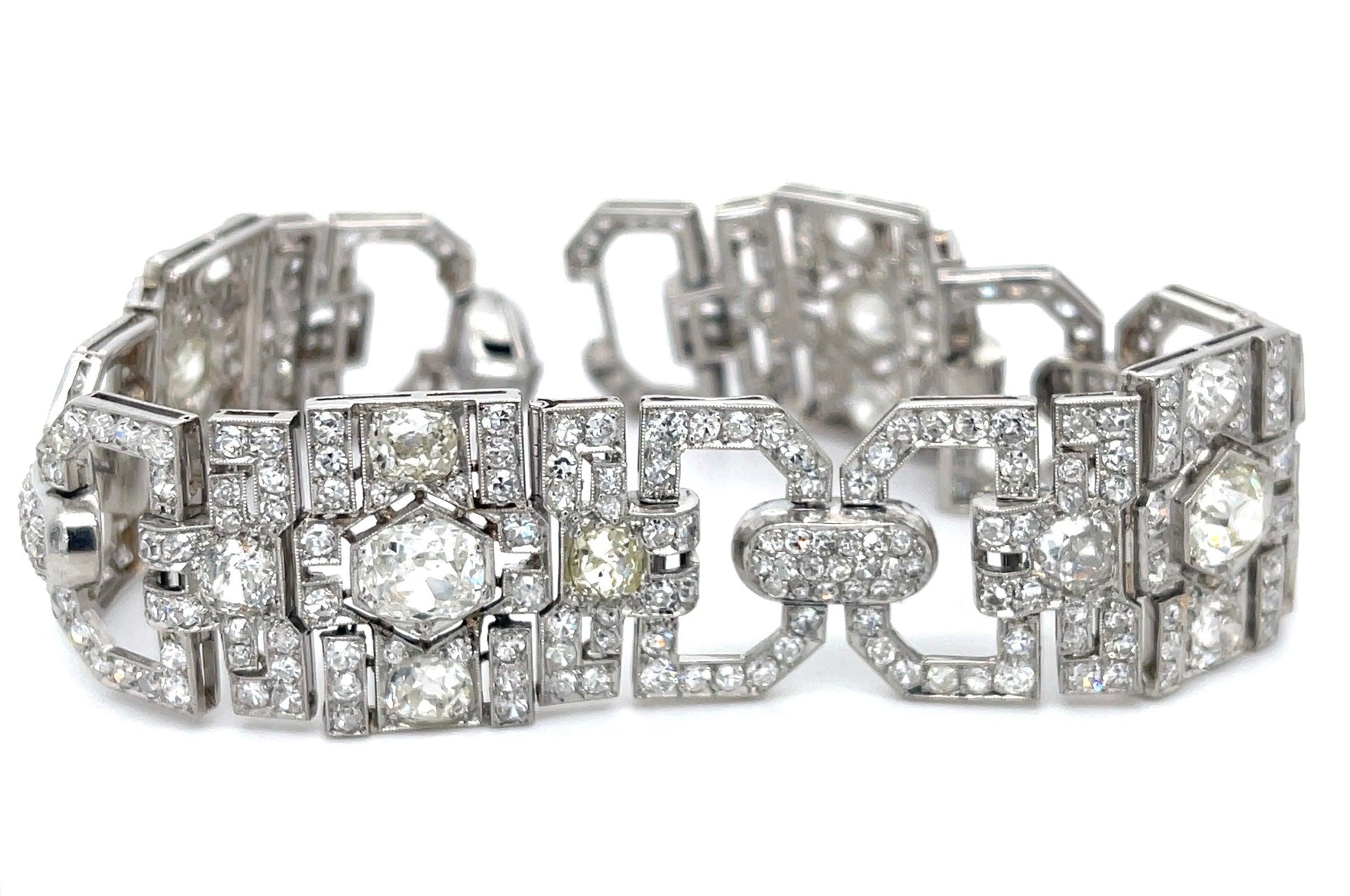 Art Deco Bracelet (1930s) PT 3.50ct (4 Center Old European Cut Diamonds) 14ct SD