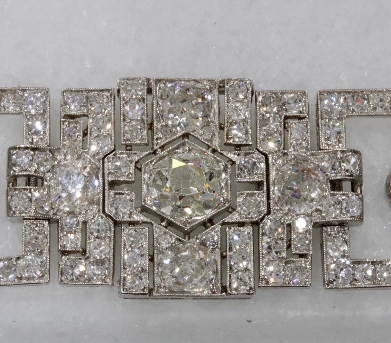 Art Deco Bracelet (1930s) PT 3.50ct (4 Center Old European Cut Diamonds) 14ct SD