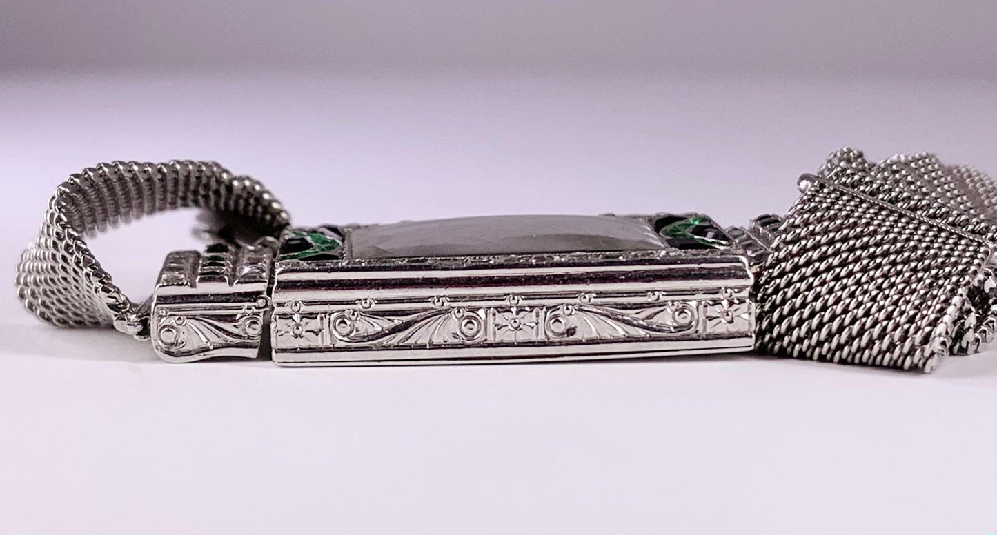 Art Deco (Circa 1920s) Antique PT Watch 1.55ct French-cut Diamonds .55ct Emerald