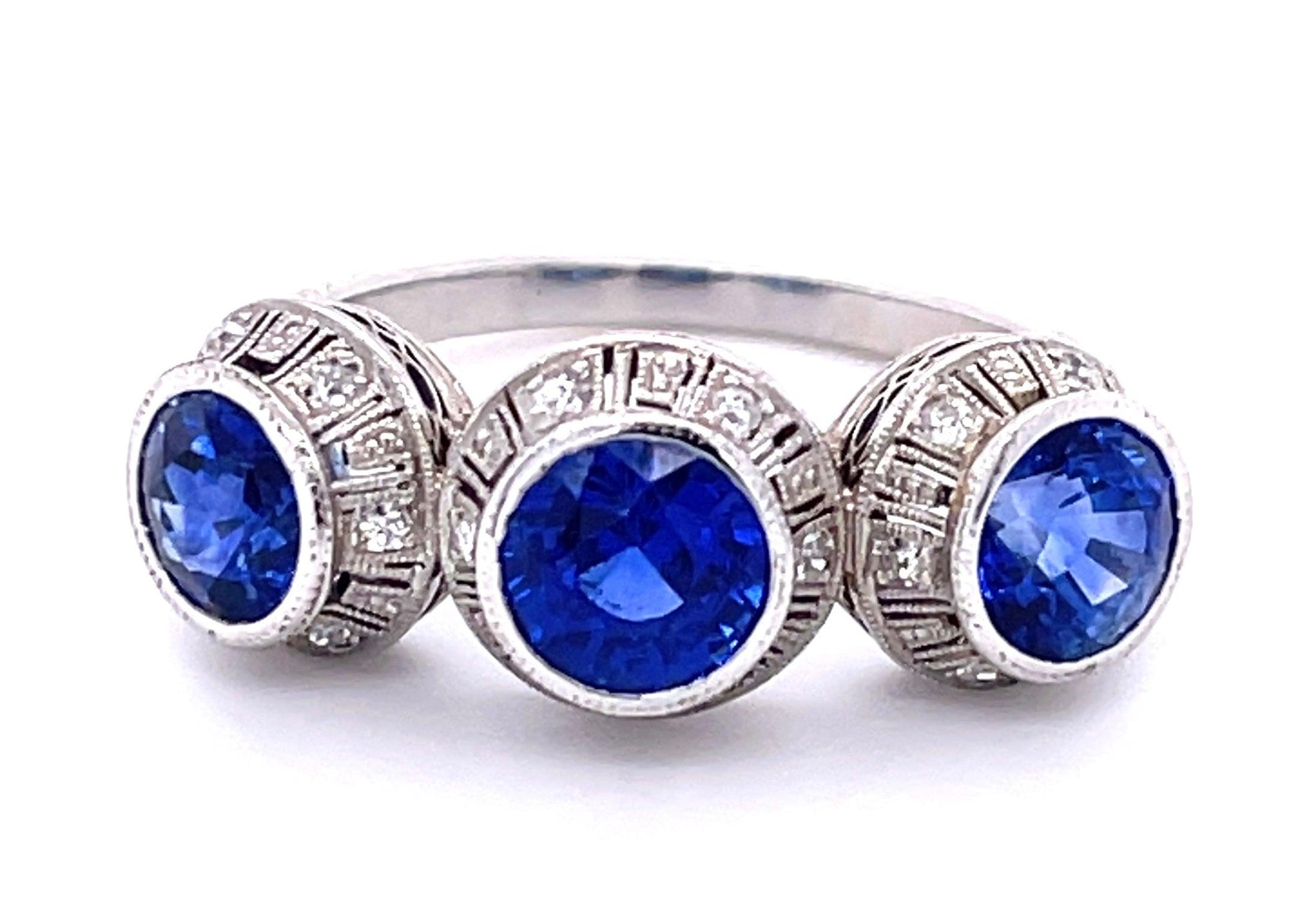 Art Deco Sapphire 3 Stone Antique Ring