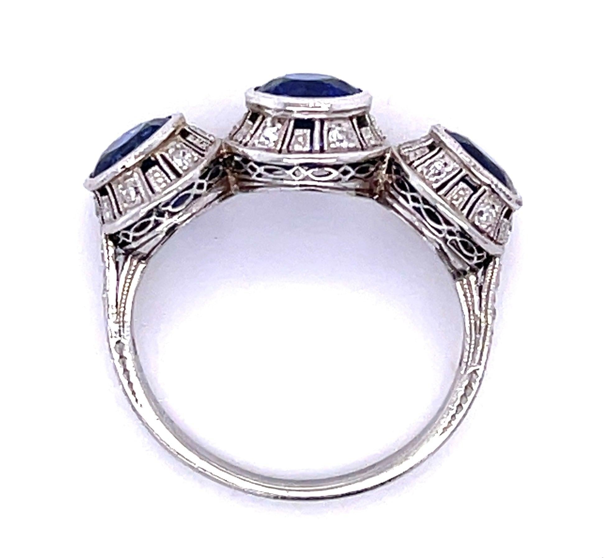 Art Deco Sapphire 3 Stone Antique Ring