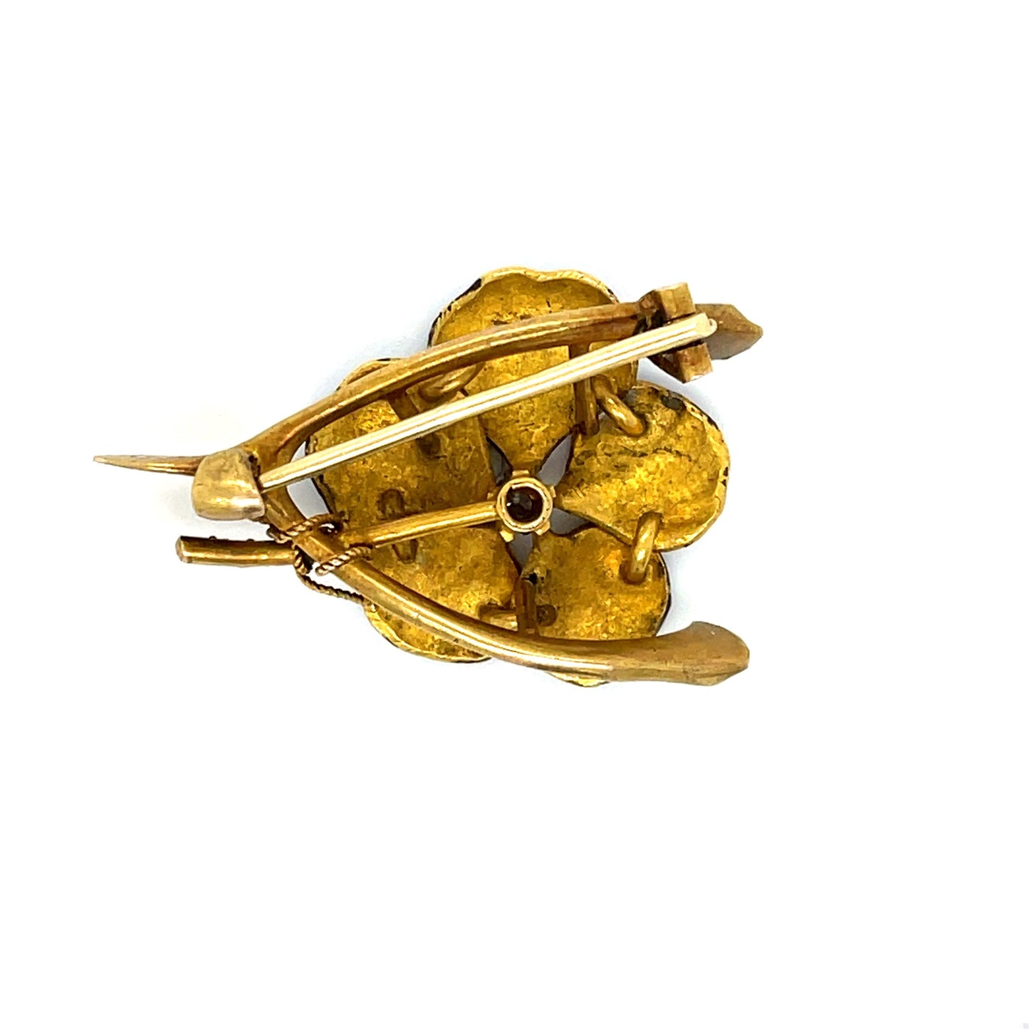 Art Nouveau (Circa 1915) 14KY Enamel and .10ct Diamond Antique Brooch
