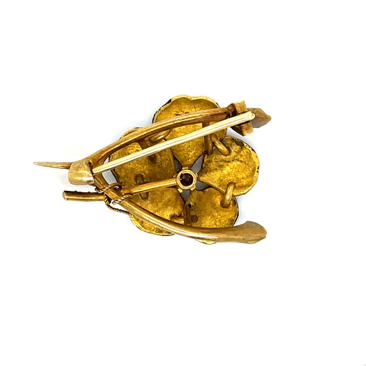 Art Nouveau (Circa 1915) 14KY Enamel and .10ct Diamond Antique Brooch