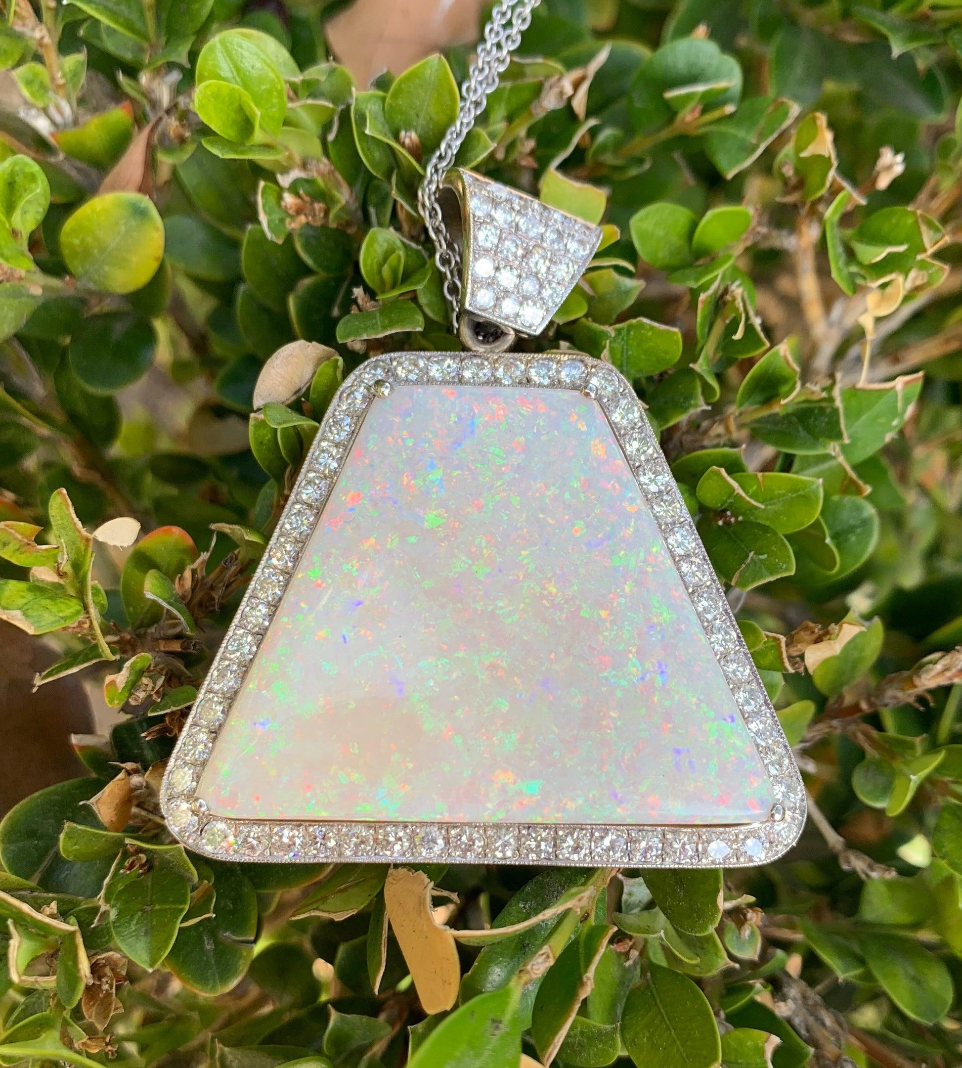 Australian Fire Opal 79.63ct and Diamond Pendant