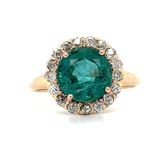 Victorian Era 2.71ct Emerald 14KY Antique Ring (Circa 1890s) .68ct Diamonds