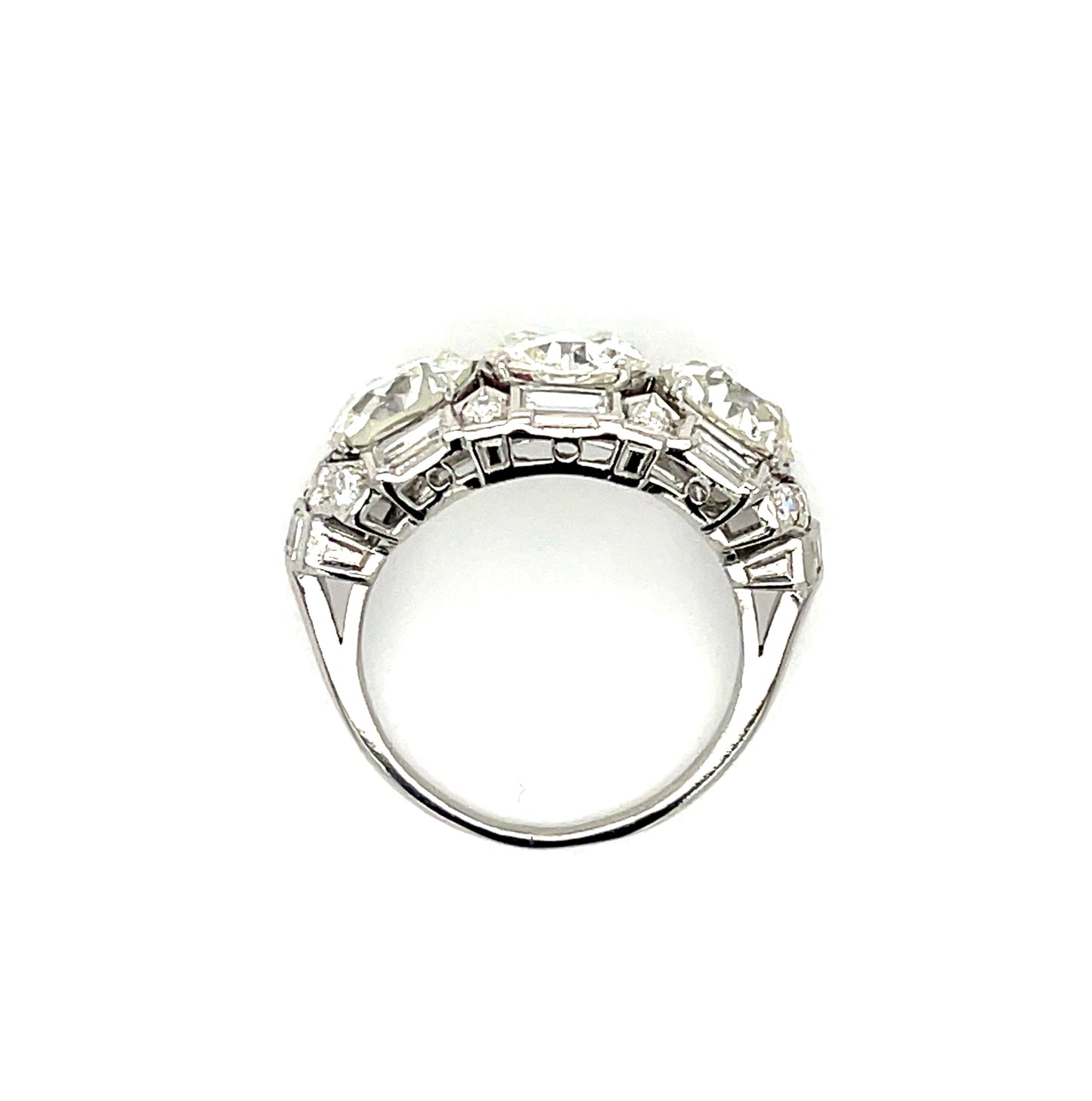 Art Deco Three Stone Diamond Platinum Ring (Vintage Circa 1930s) 1.57ct Old European Cut (OEC) Center Diamond 1.50ct GIA K SI1 OEC 1.25ct OEC 1.10ct Side Diamonds