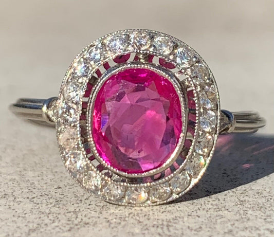 1.25ct Pinkish Red Burma Ruby (No Cert) .40ct Diamond Platinum Ring