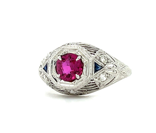 Art Deco Ring .68ct Ruby .20ct Diamonds Platinum Antique (Circa 1920s)