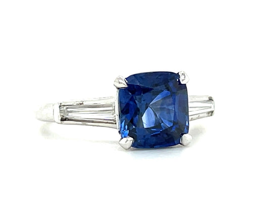 2.63ct Cushion Sapphire .54ct Diamond Platinum Vintage Ring (Circa 1960s)