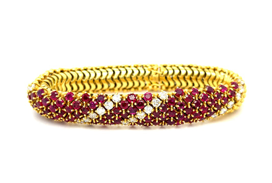 Italian 18KY Estate Bracelet 10ct Ruby 2.80ct Diamonds