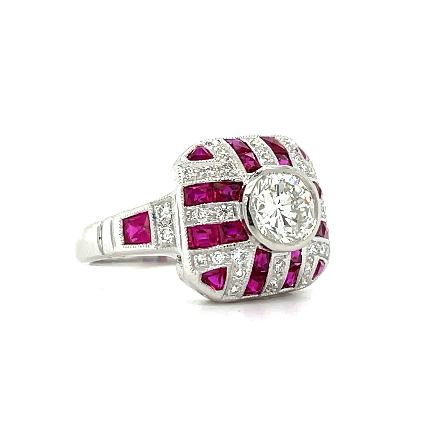 .94ct CD Platinum Ring 1.40ct Calibre Rubies .48ct SD