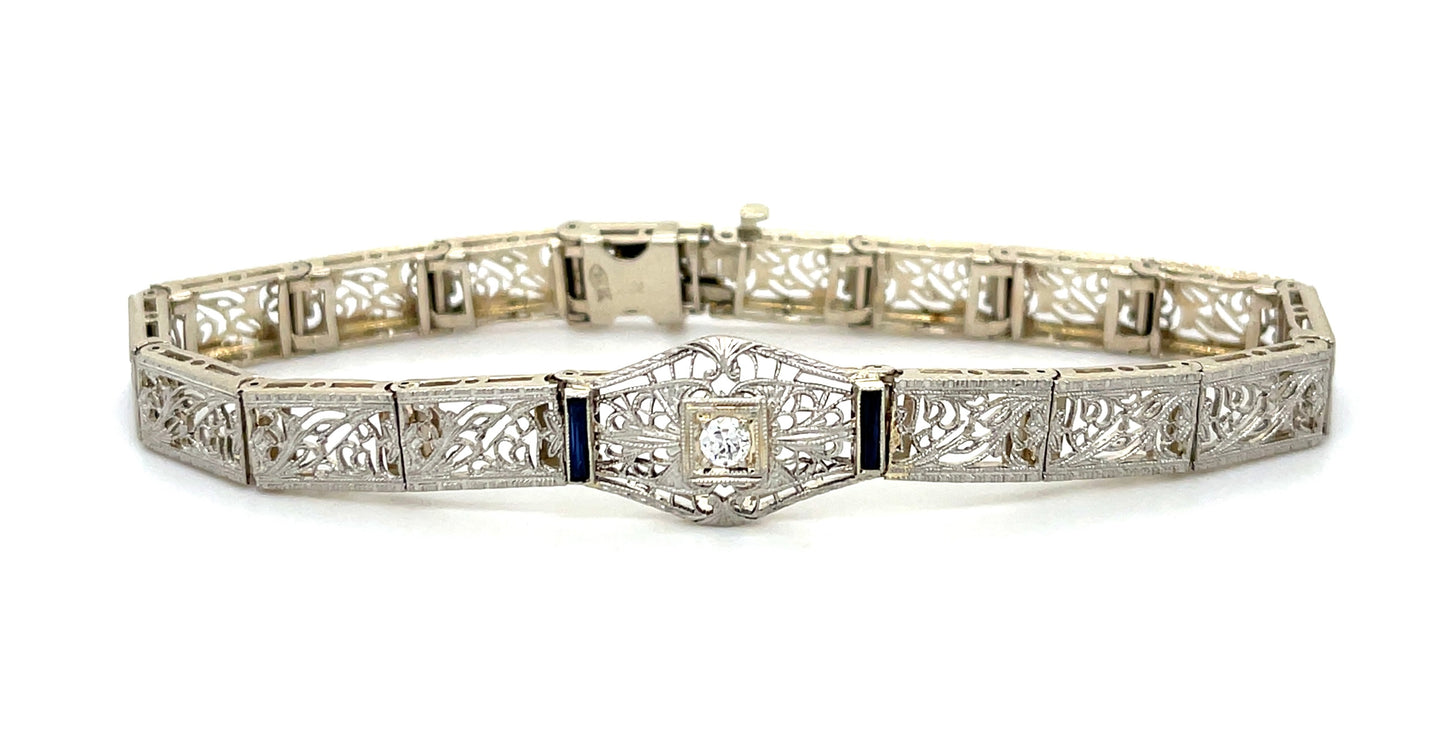 Art Deco (Circa 1930s) .12ct Diamond 14KW Vintage Bracelet