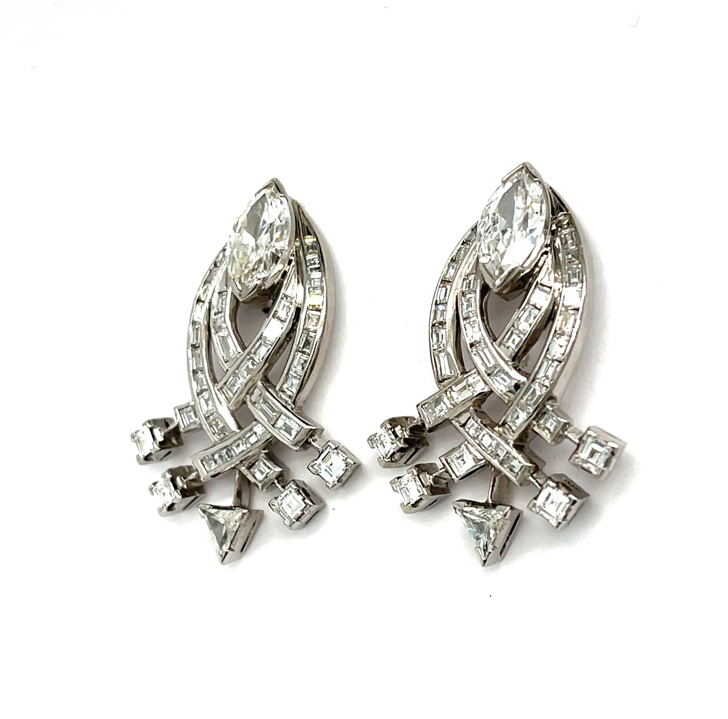 Art Deco (Circa 1930s) Diamond Platinum Vintage Earrings 2ct Marquise Diamonds 2.70ct SD