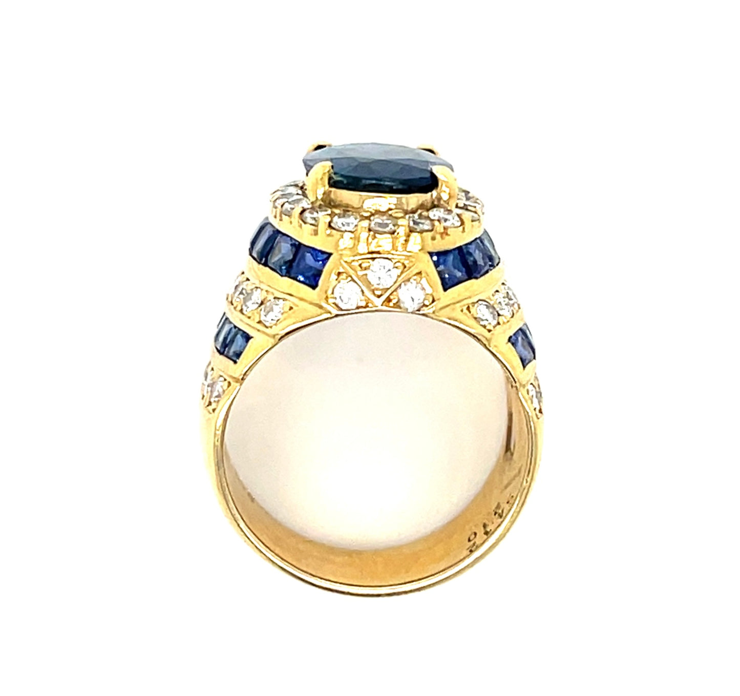 4.12ct Sapphire Ring 18KY (Vintage Circa 1960s) 1.08ct Diamonds 2.10ct Side Sapphires