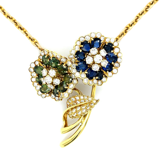 Hammerman Brothers Entwined Flower 18KY Pendant 10ct Sapphires 4.10ct Diamonds