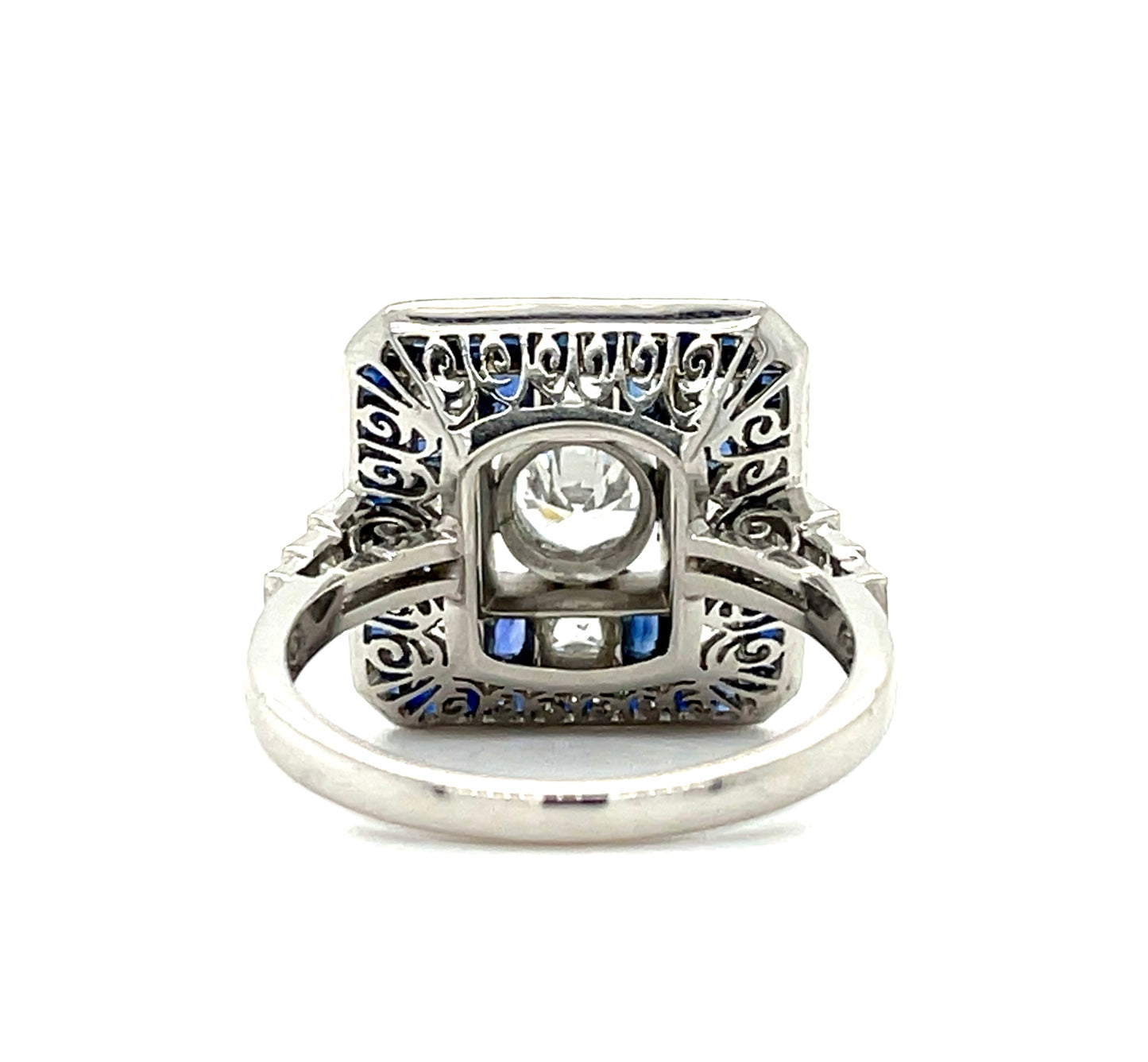 .42ct Center Diamond Handmade & Inspired Platinum Ring 2.28ct French cut Sapphires 1ct Antique French Cut Diamonds