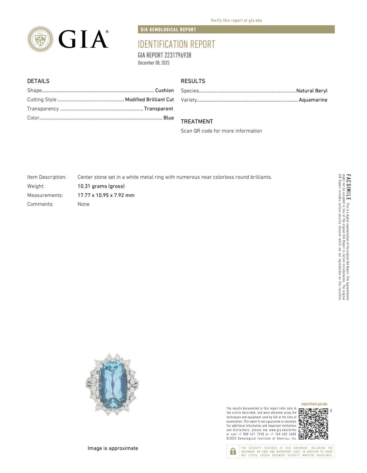 9.91ct Loose Aquamarine 17.81x10.91x7.89 GIA 2231796938