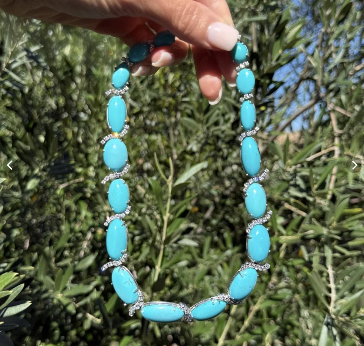 190ct Turquoise 8ct Diamond 18KW Necklace