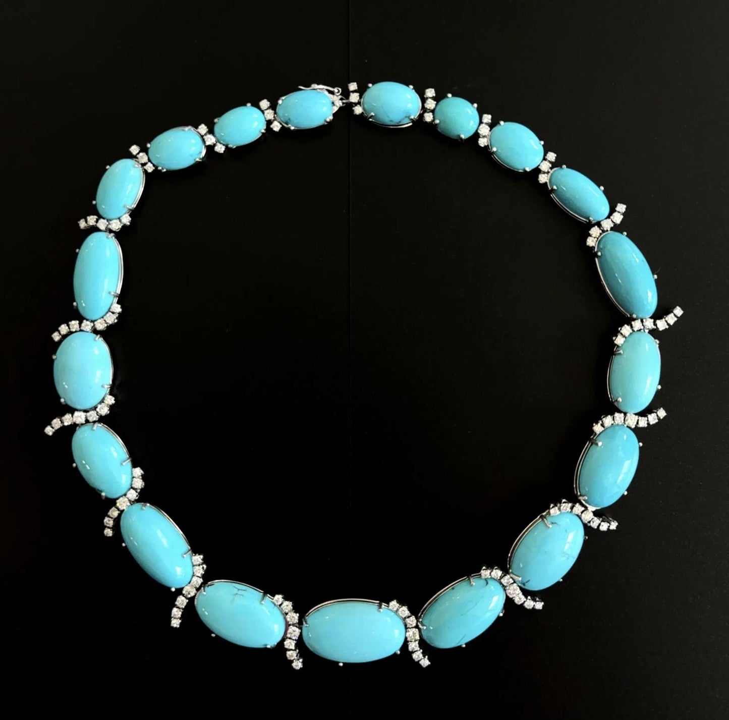 190ct Turquoise 8ct Diamond 18KW Necklace