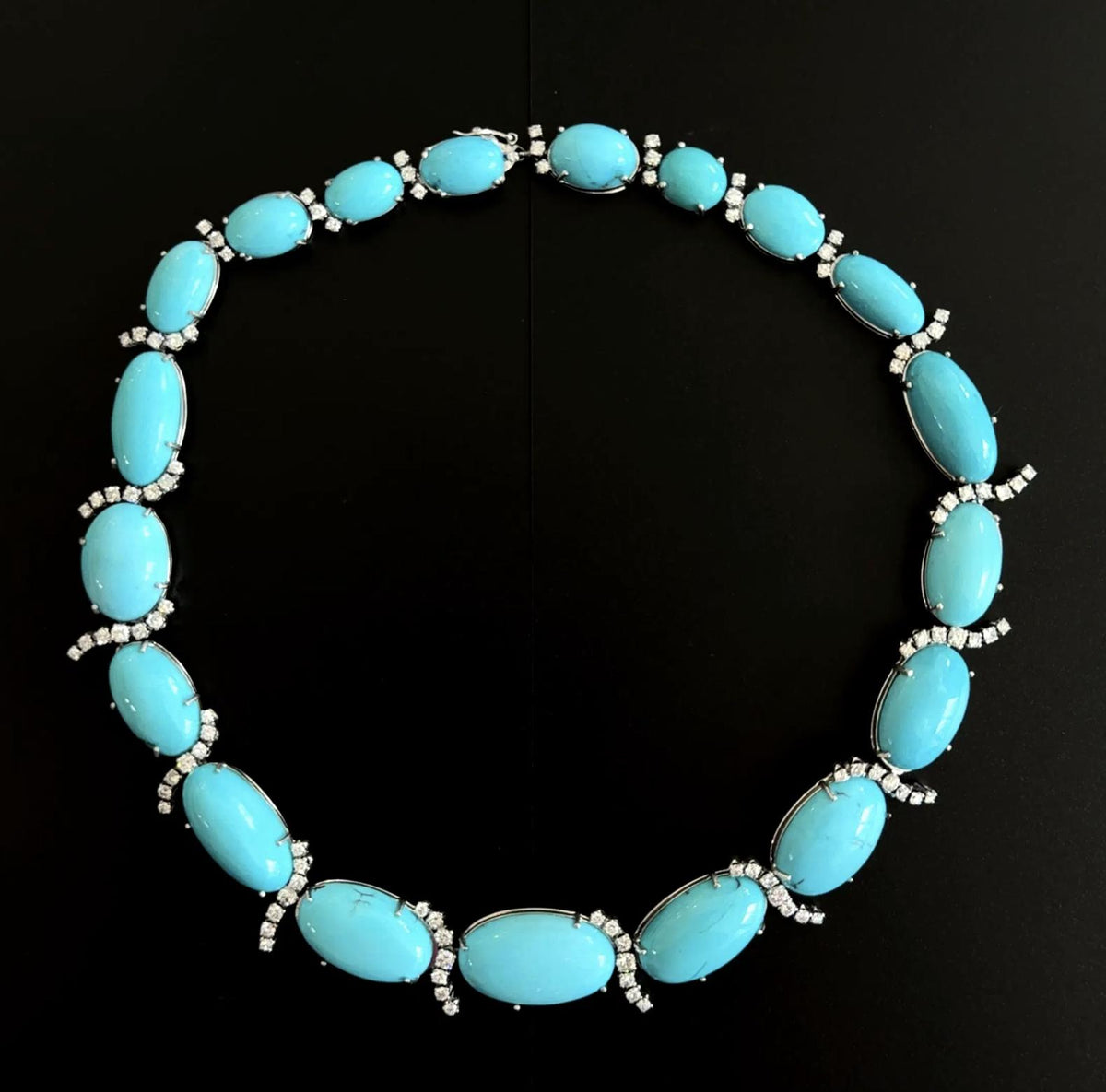 190ct Turquoise 8ct Diamond 18KW Necklace