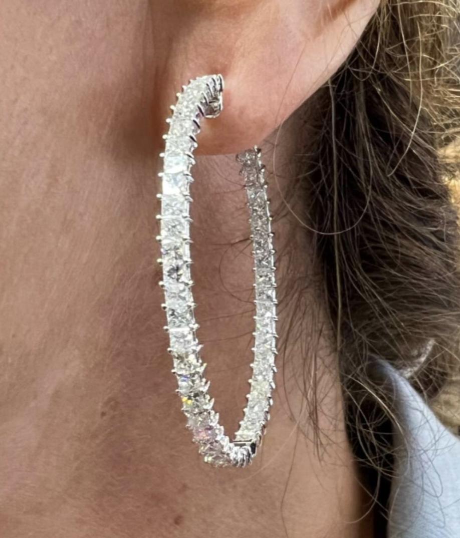 18K White Gold 8.68ct Diamond Hoop Earrings 11.2 grams 2"