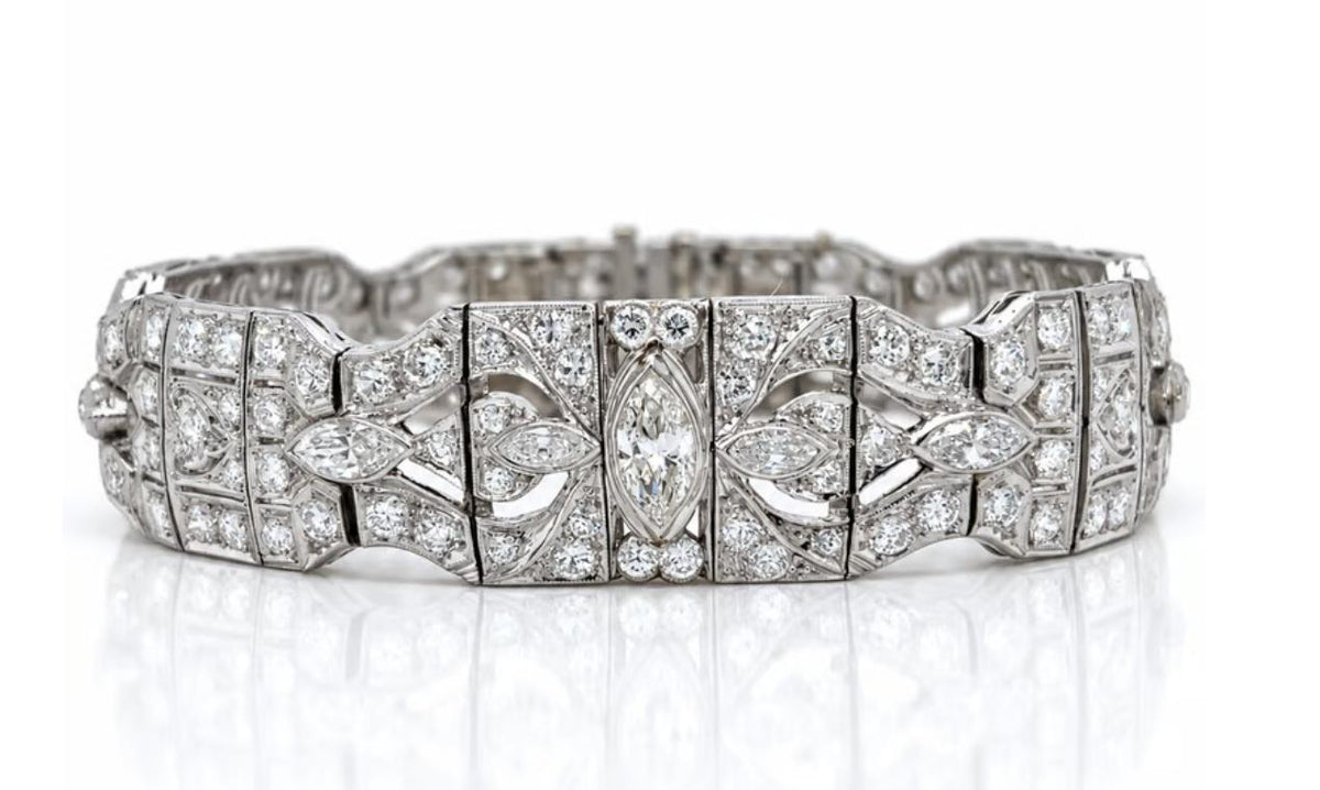 Art Deco Platinum 12.20ct Euro Dia Bracelet (Antique 1920s) 54.2g