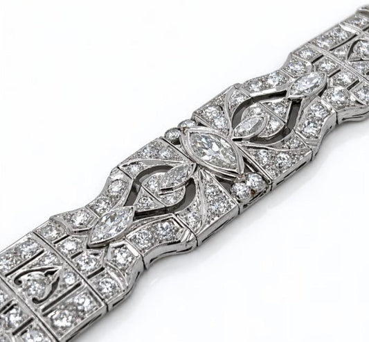 Art Deco Platinum 12.20ct Euro Dia Bracelet (Antique 1920s) 54.2g