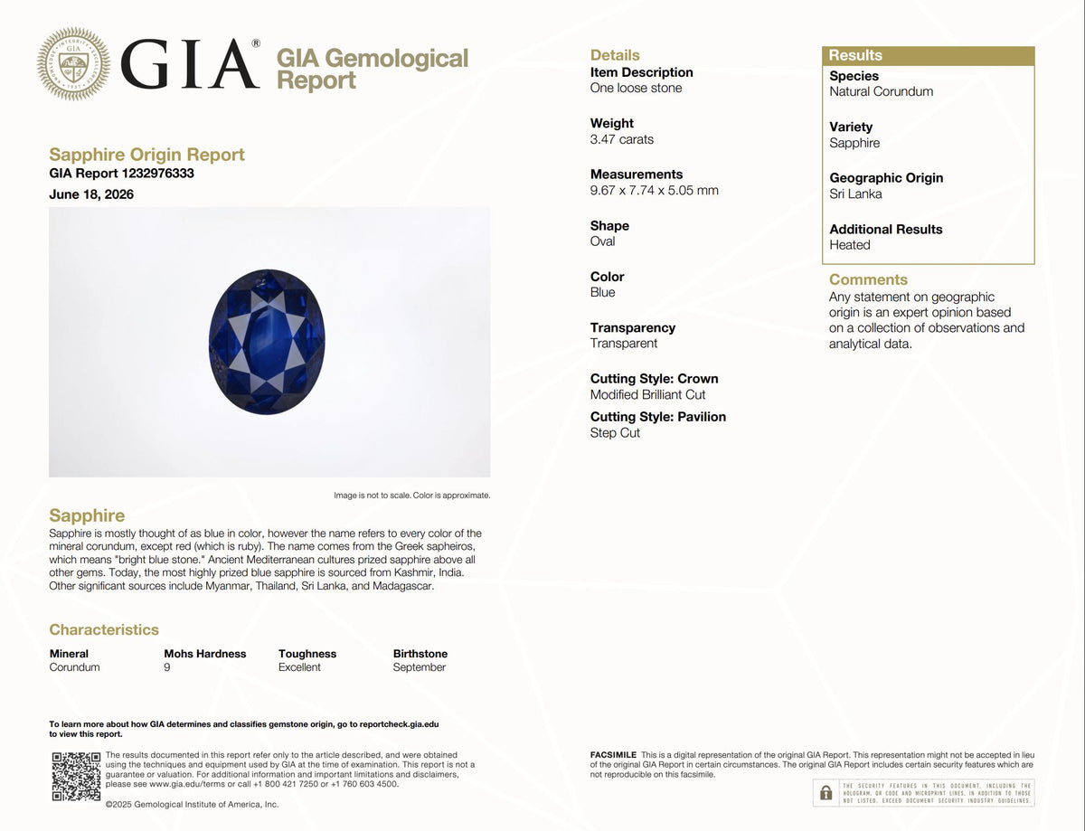 3.47ct Oval Sri Lanka Heated Sapphire .74ct Half Moon Diamond 14KY Gold Ring
