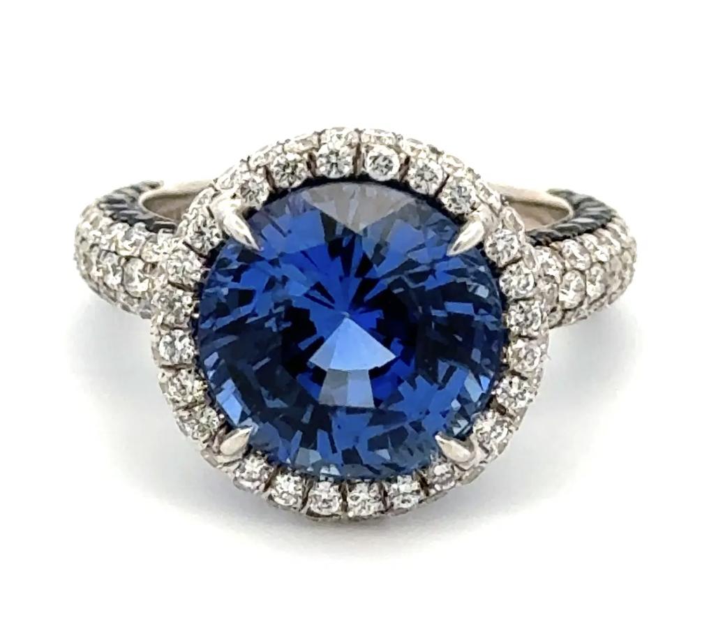 Lugano 8.58ct Round Sapphire GIA, 1.75ct Diamond 1.45tcw Sapphire Custom Ring