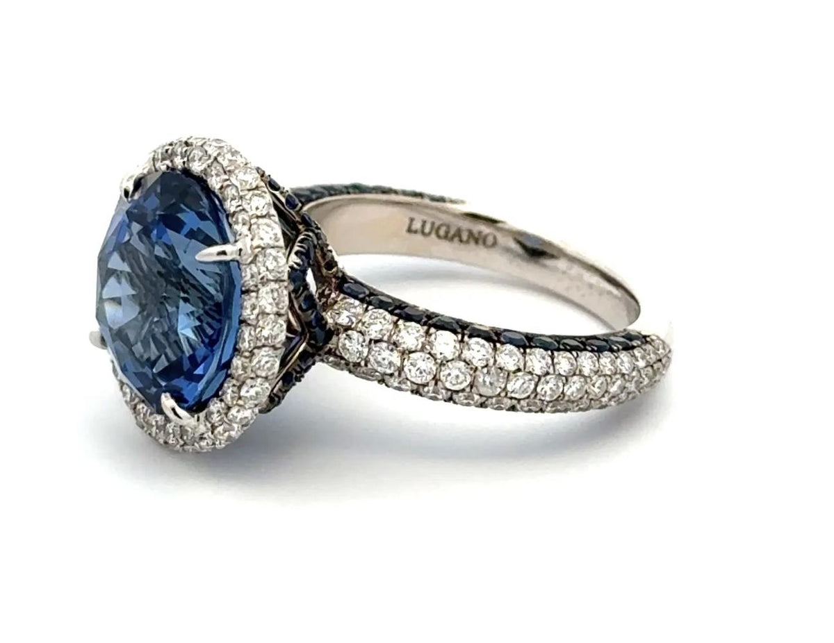 Lugano 8.58ct Round Sapphire GIA, 1.75ct Diamond 1.45tcw Sapphire Custom Ring