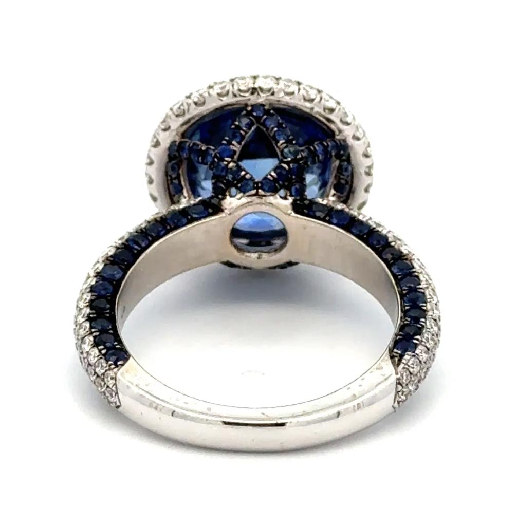 Lugano 8.58ct Round Sapphire GIA, 1.75ct Diamond 1.45tcw Sapphire Custom Ring